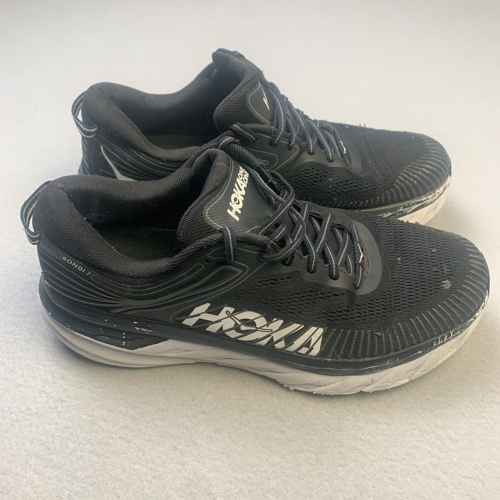 Hoka One One Bondi 7 Shoes Mens Size 10.5 Black Cushioned Running Sneakers